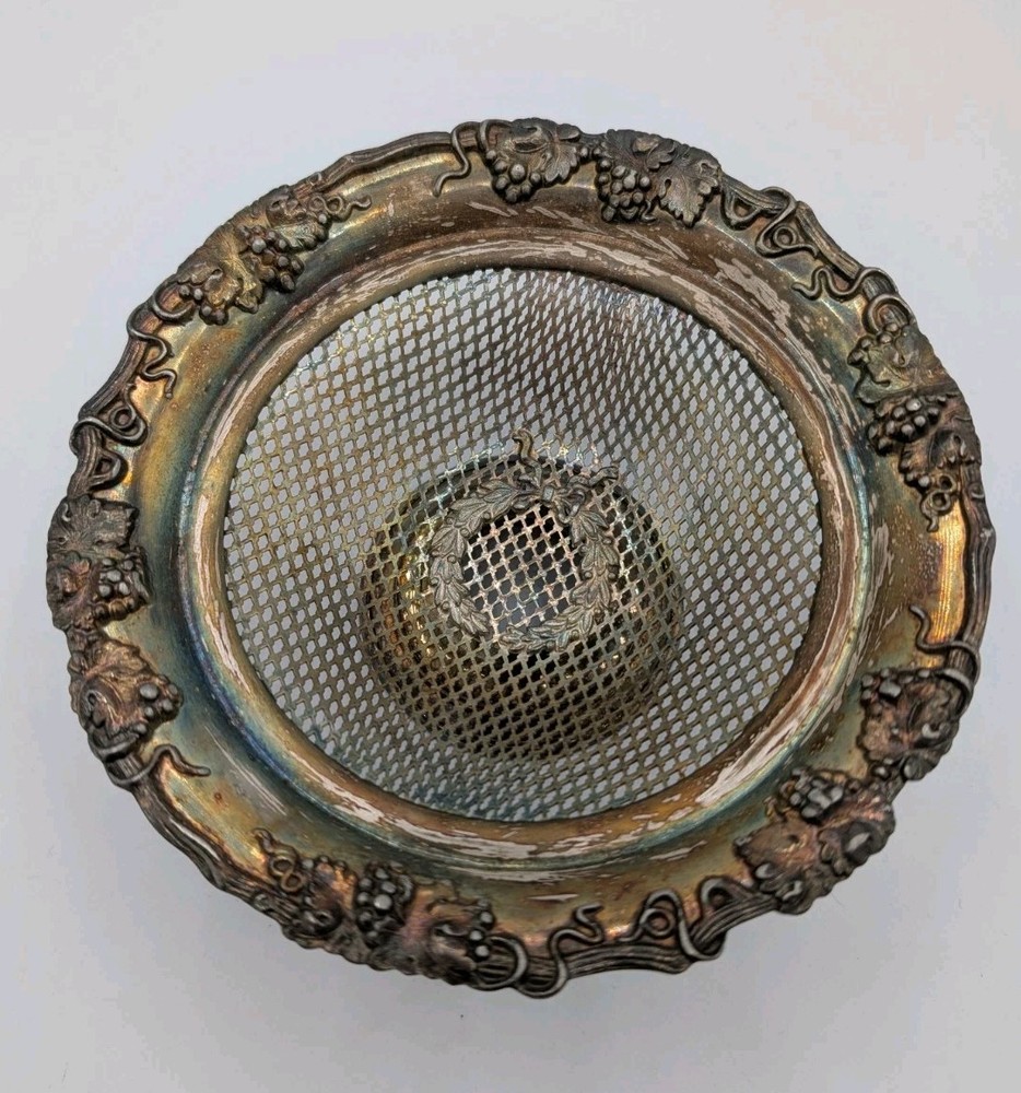 Vintage Silver Plated Open Basket Weave Grapevine Bowl Compote