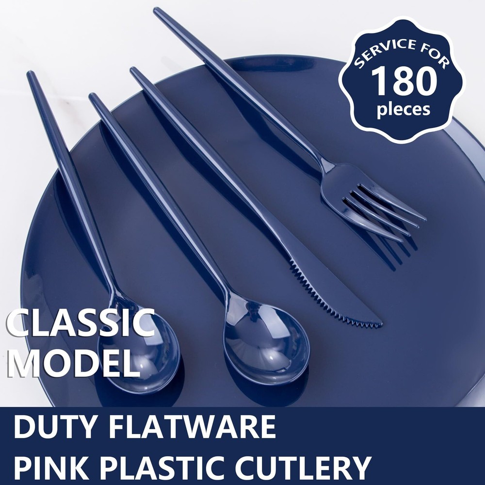 180pcs Blue Plastic Silverware Plastic Silverware Heavy Duty Blue Party Plast...