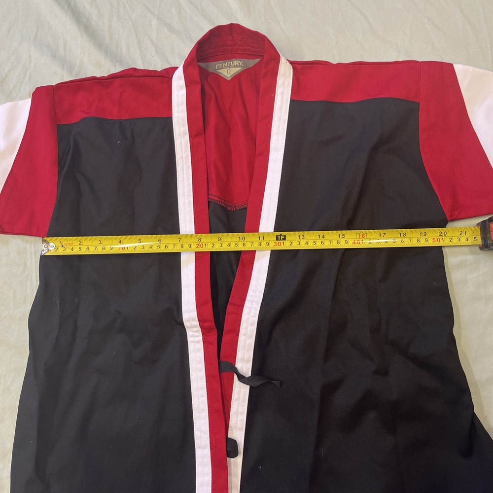 Century Karate Sparring Gi Size 0 Black Red & White Top & Bottom Draw String