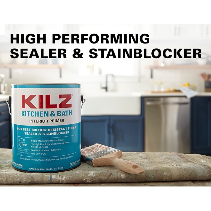 Mildew Resistant Water Based Interior Primer Sealer Kitchen Bath Stain Blocker