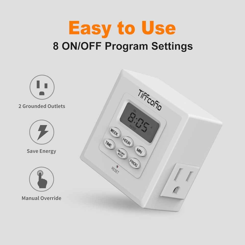 Indoor Digital Light Timer, 7 Day Programmable Plug in Outlet 2 White