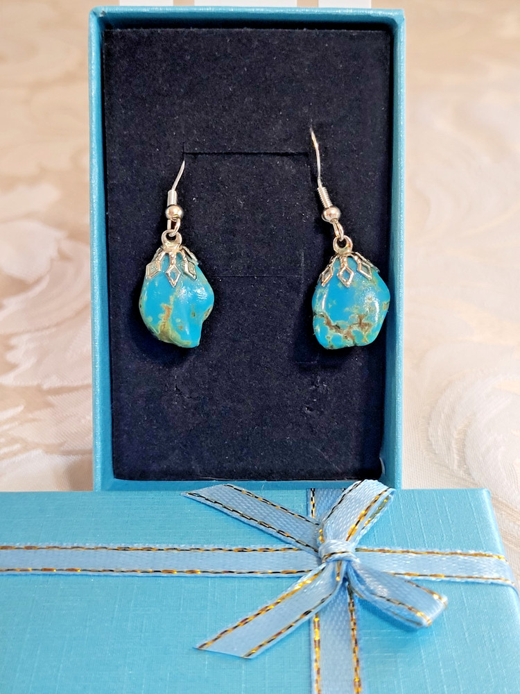 Kingman Raw Blue Turquoise Nugget Dangle Earrings