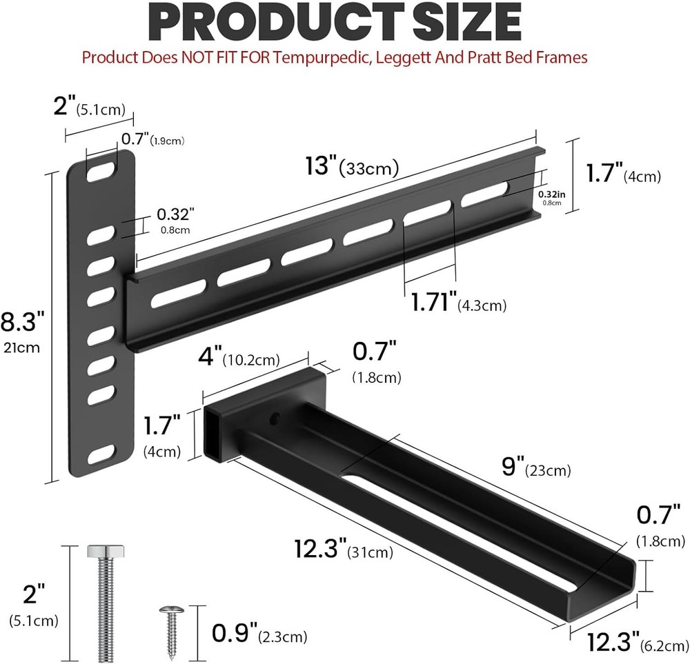 Universal Adjustable Headboard Brackets - Fits Twin to King Beds, Solid Steel=