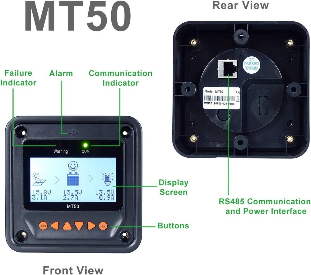 EPEVER MT50 Remote Meter LCD Use For Solar Charger Controller Tracer Regulator