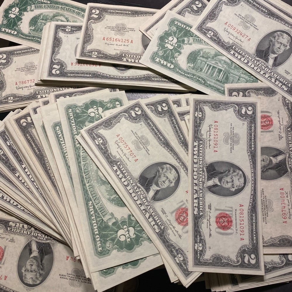 ✯ Two Dollar Red Seal $2 Bill UNC CU✯ From Pack Consecutive Uncirculated Note ✯✯