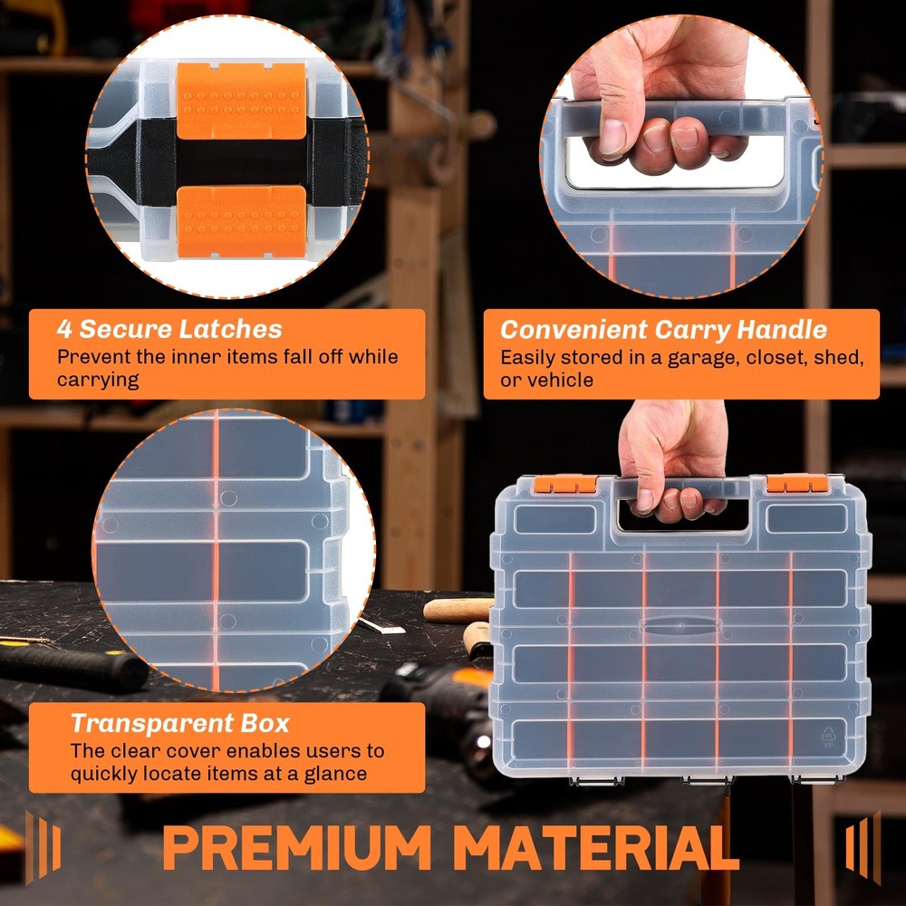 Small Parts Organizer 3 Pack | Storage Case Tools Box 34-Compartments Double ...
