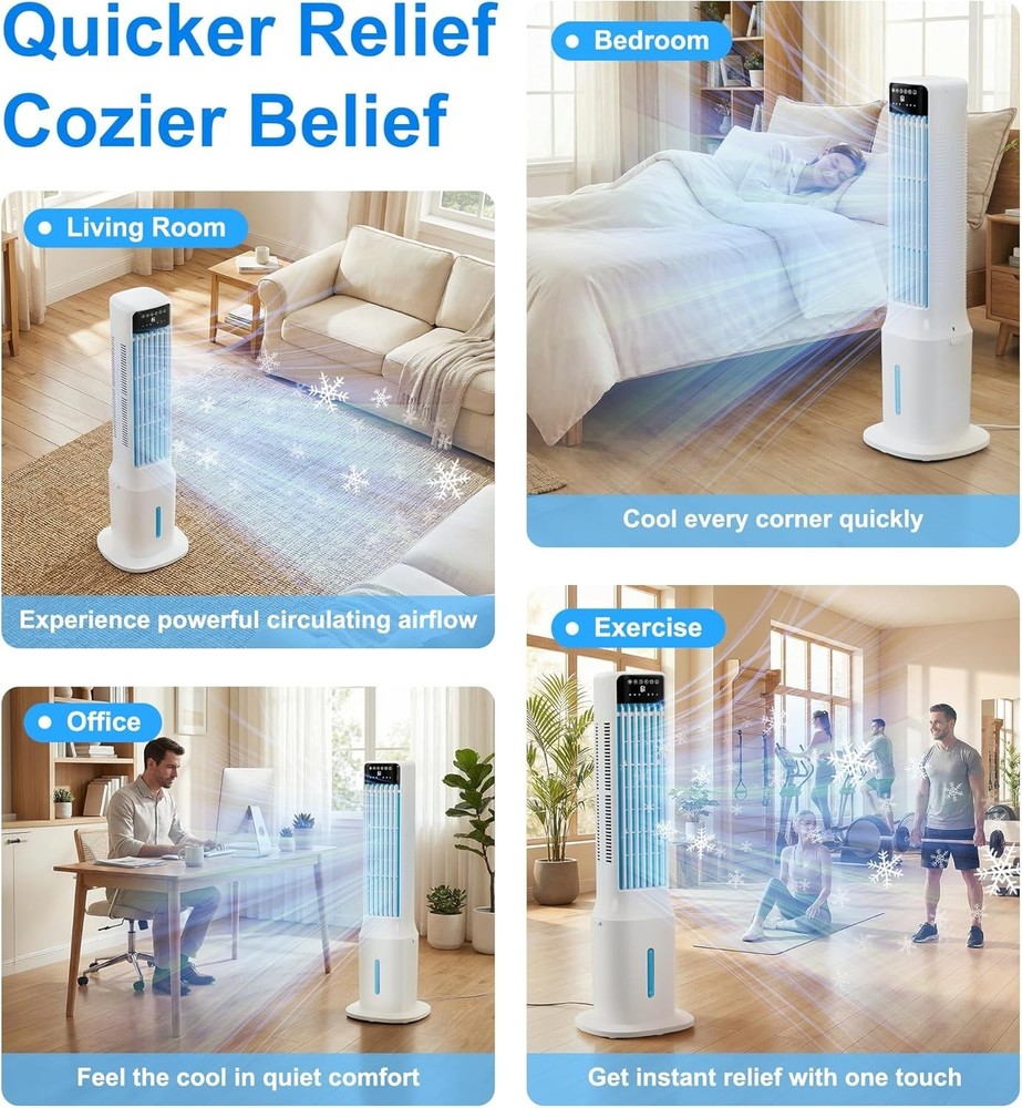 Portable Windowless Swamp Cooler 2.4 Gal Water Tank 24H Timer 4 Modes