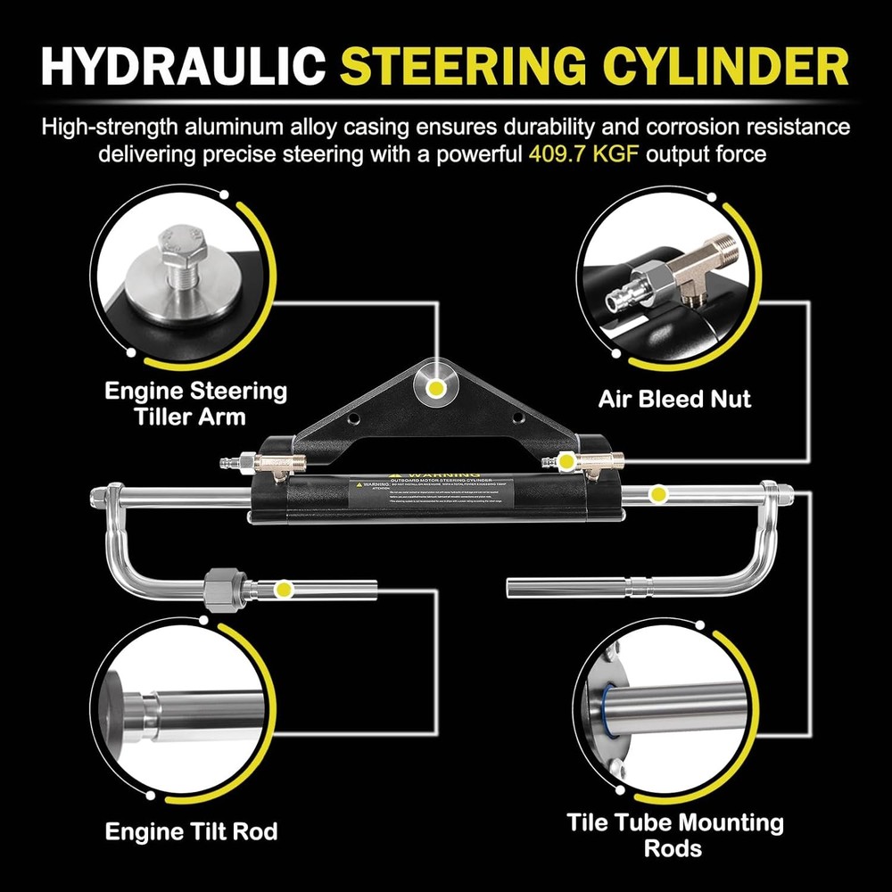 Marine Hydraulic Steering Kit for 150HP Outboard Engine - Complete Marine System