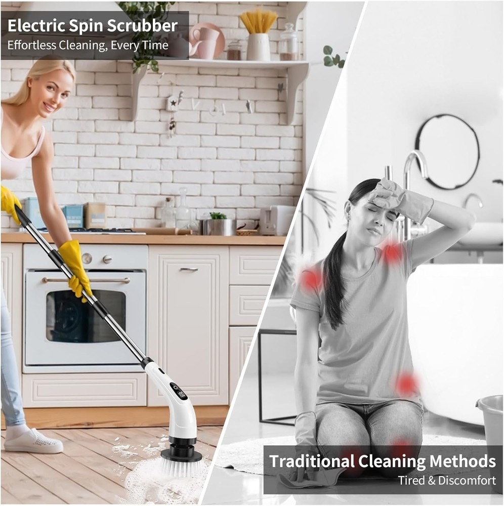 Electric Spin Scrubber - Waterproof, Rechargeable & Lightweight with LED Display
