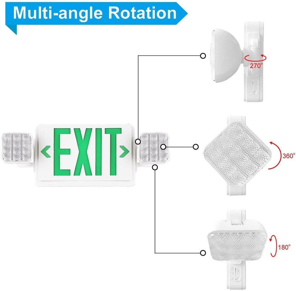 UL Listed Led 1 PACK Led Green Exit Sign with Battery Backup Combo Exit Lights.