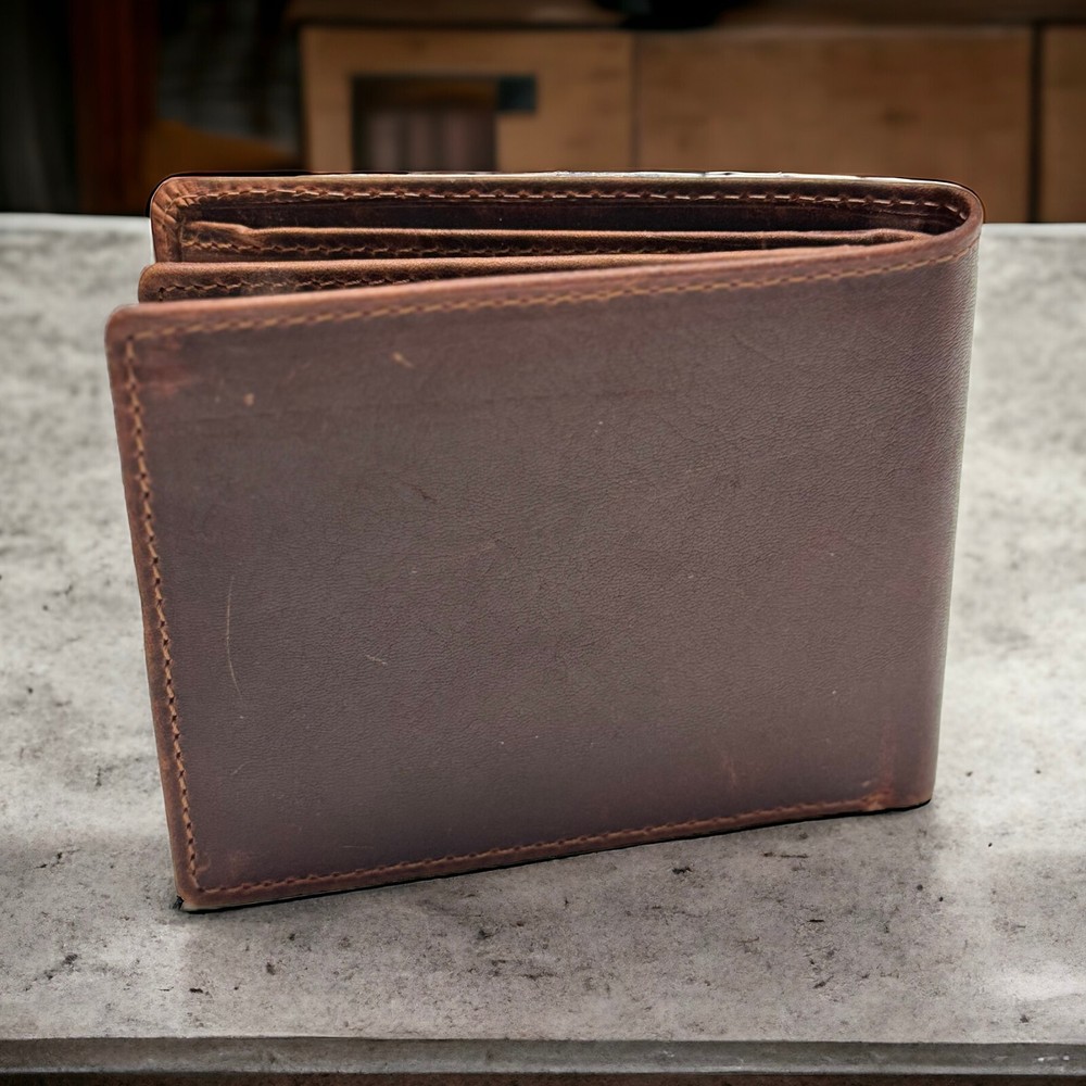 Genuine Leather Wallet RFID Blocking Wallet for Men Bifold Wallet Brown