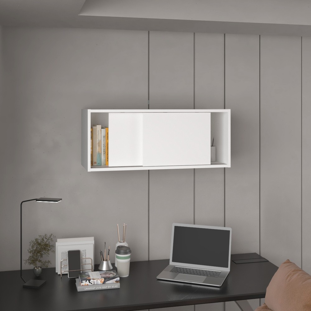 Wall-Mounted Storage Cabinet w/ Sliding Doors - Multi-Room Shelf for Home/Office