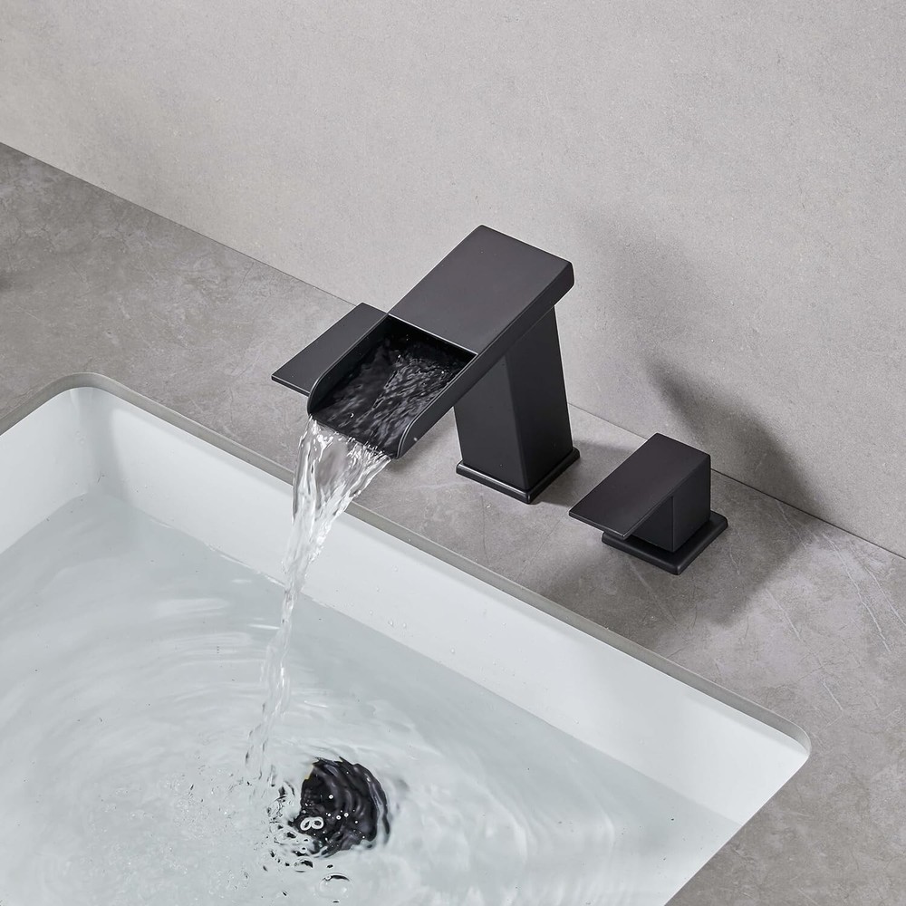 Loopan Matte Black 8" Widespread 3-Hole Waterfall Spout