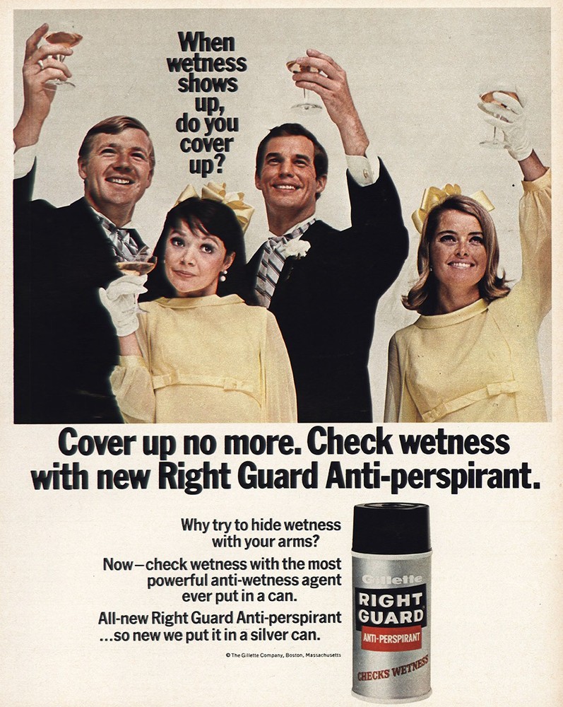 1968 Right Guard Deoderant: Cover Up No More Vintage Print Ad