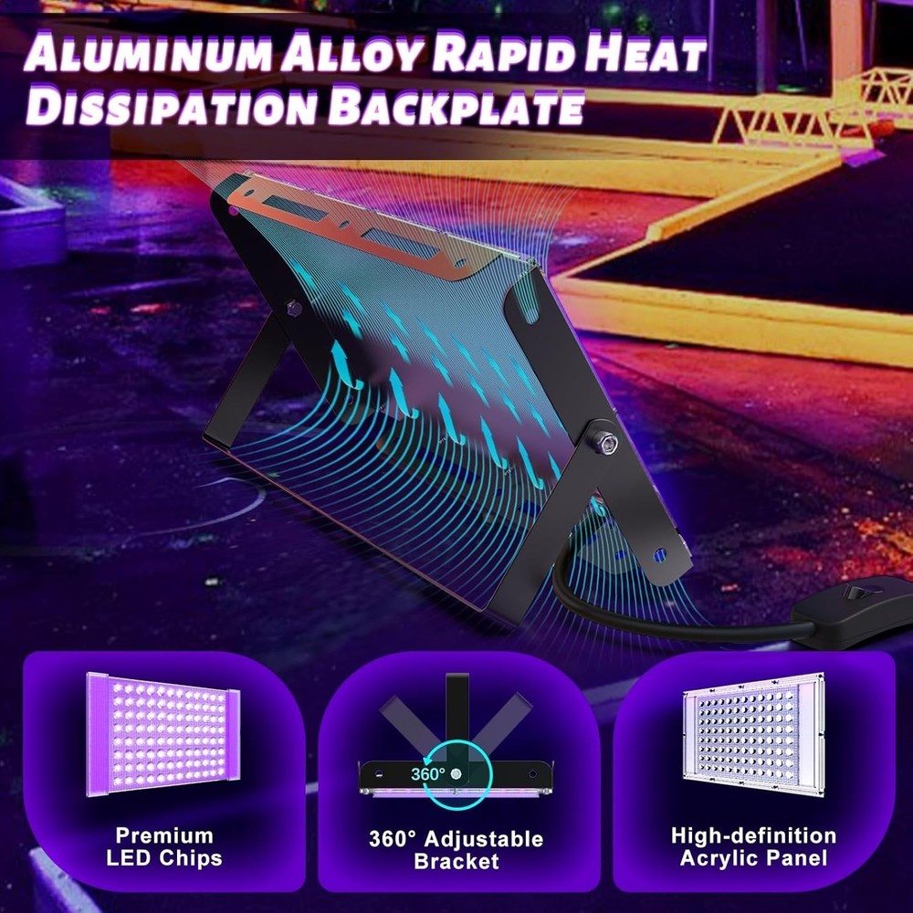 100W LED Black Light, Powerful UV Spotlight, IP66, 395nm UV Lamp for Christma…