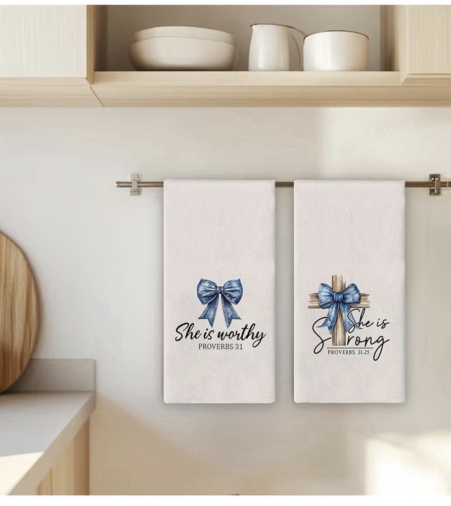 Inspirational Kitchen Towels With Blue Bow Design