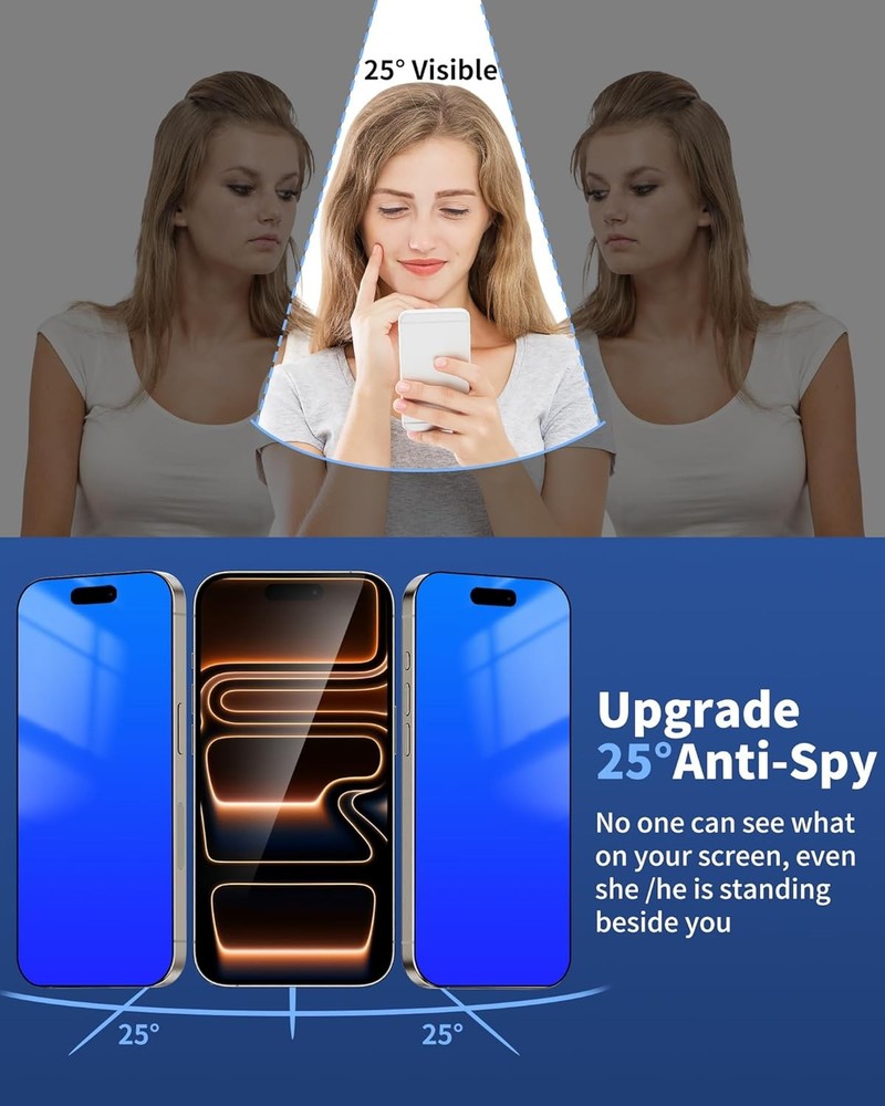 2 Pack Privacy Screen Protector for iPhone 17 Pro For iphone 17 Max Blue