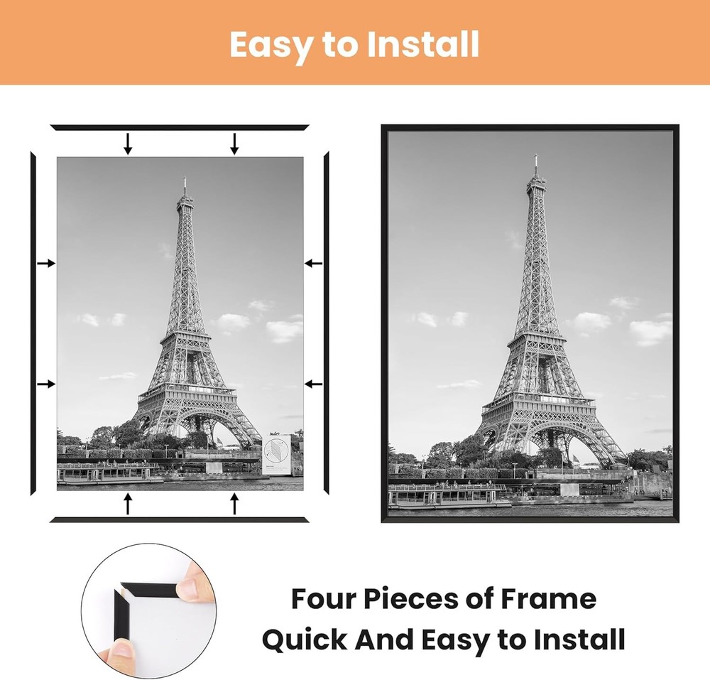 22.375 x 34 Poster Frame Black 3 Pack, Scratch-Proof Picture Frames