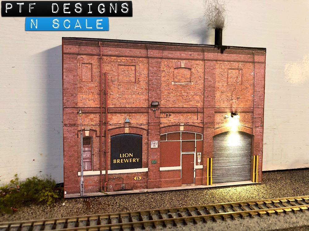 N Scale Brewery Building Flat  🍻 Industrial Front 3D Background w/ LED Walthers