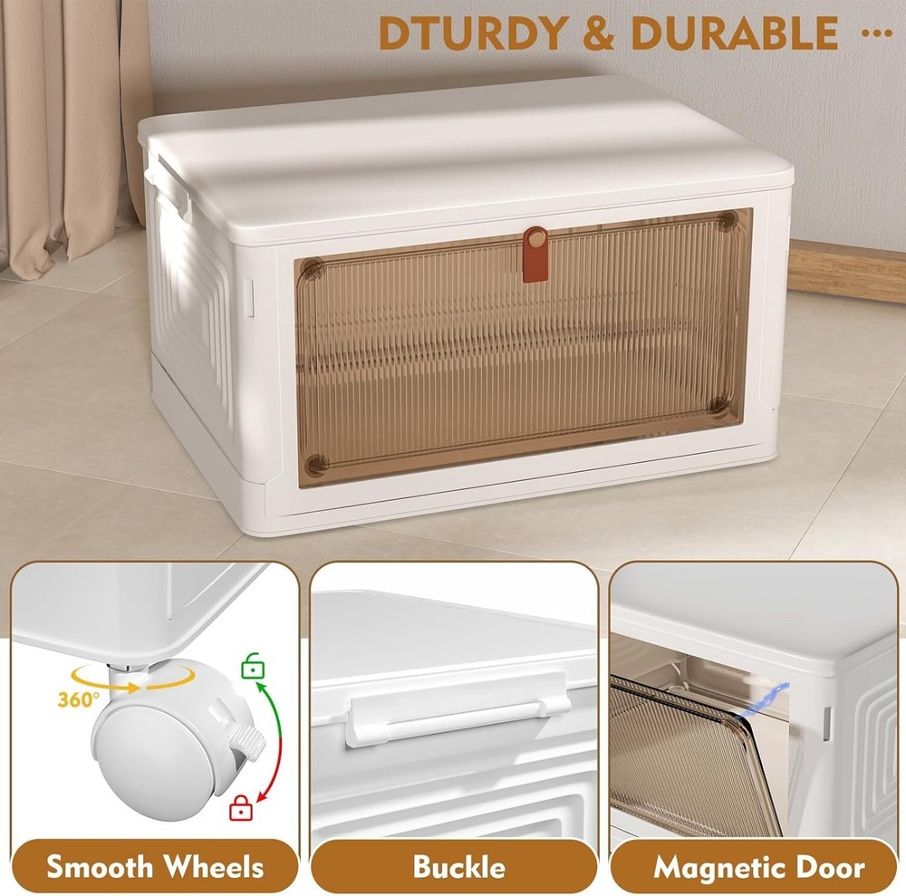 4 Tier Storage Bins with Wheels - Stackable Containers - Collapsible & Portable