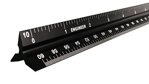 12 Inch Triangular Engineer Scale Ruler Anodized Solid Aluminum Core with Las...
