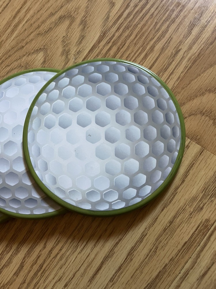 4 - Pfaltzgraff Plastic Golf Coasters Black Back Green with Holder