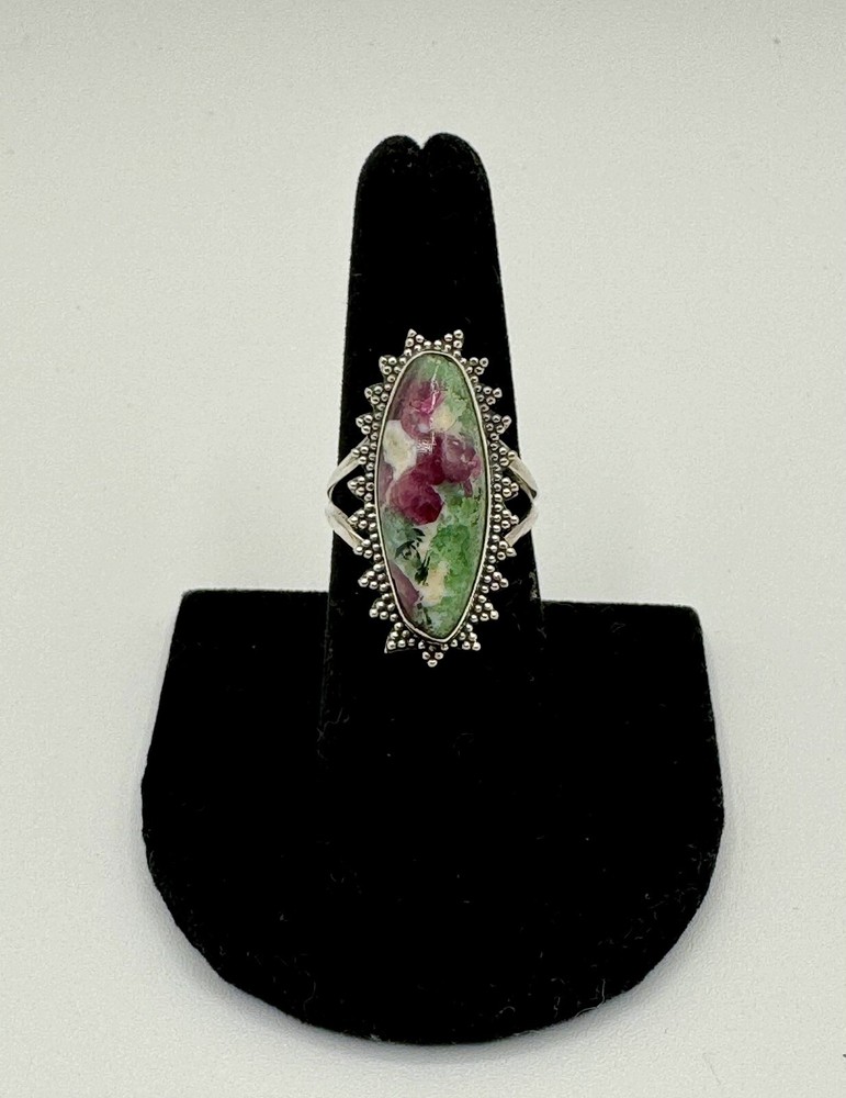 Ruby Fuchsite  925 Sterling Ring With Beaded Edge Healing Size 6.75
