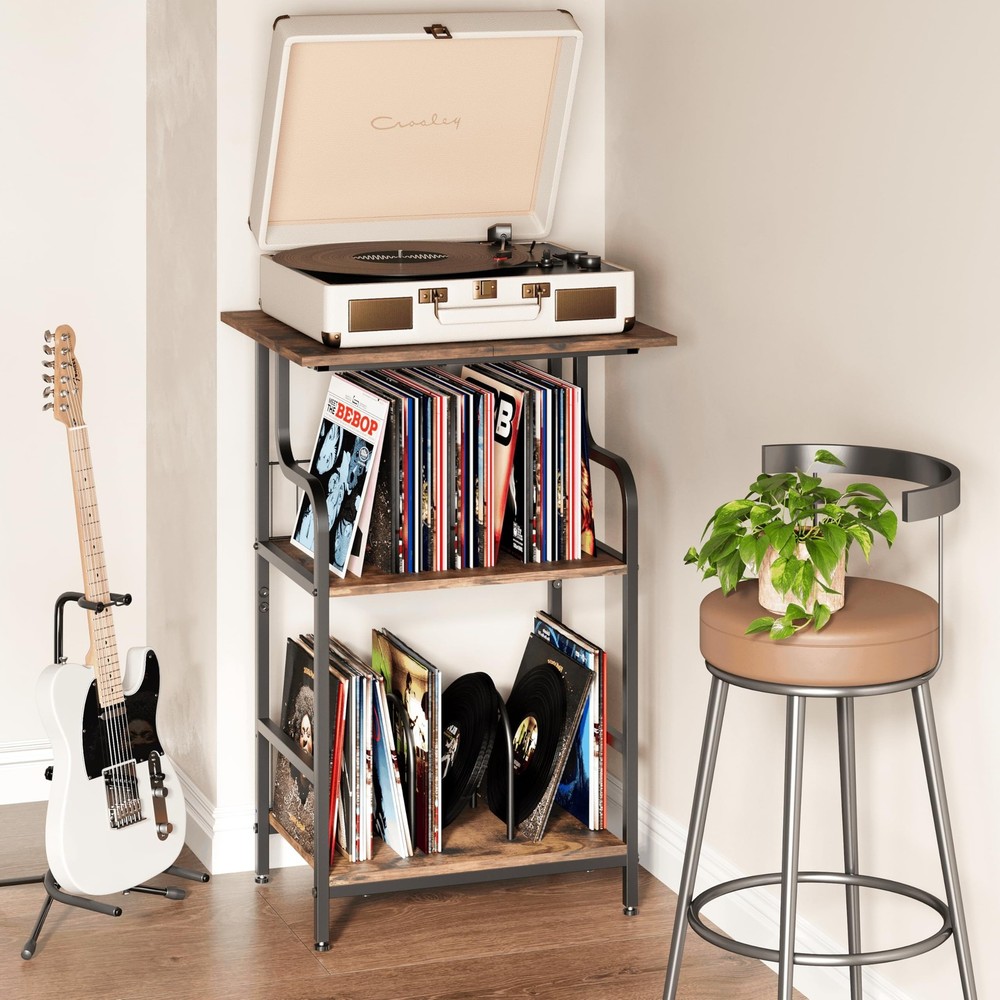 Record Player Stand, 3-Tier Record Player Table, Vinyl Record Storage with Ex...
