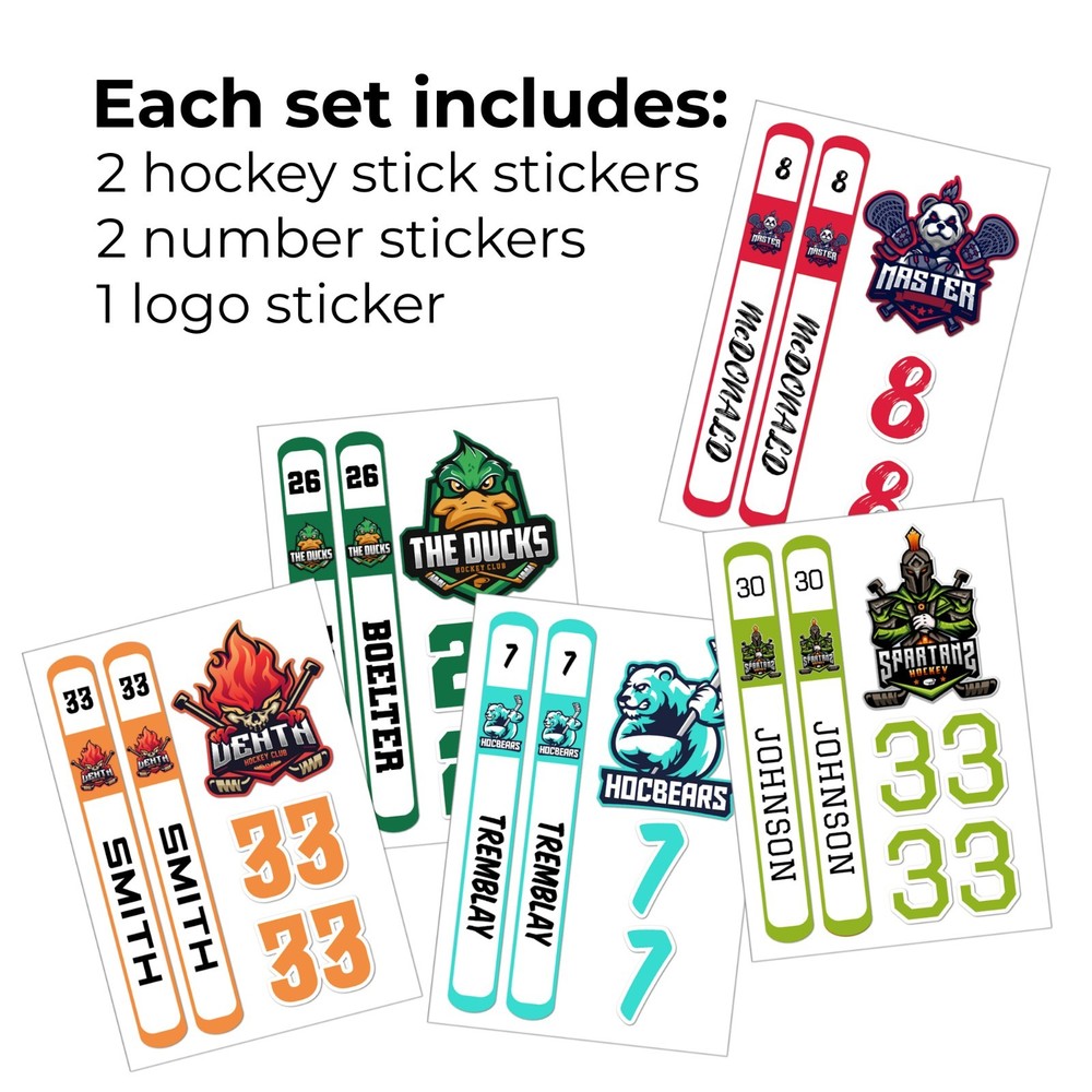 Personalized Hockey Stickers Bundle | Custom Stick, Numbers, and Logo Decals