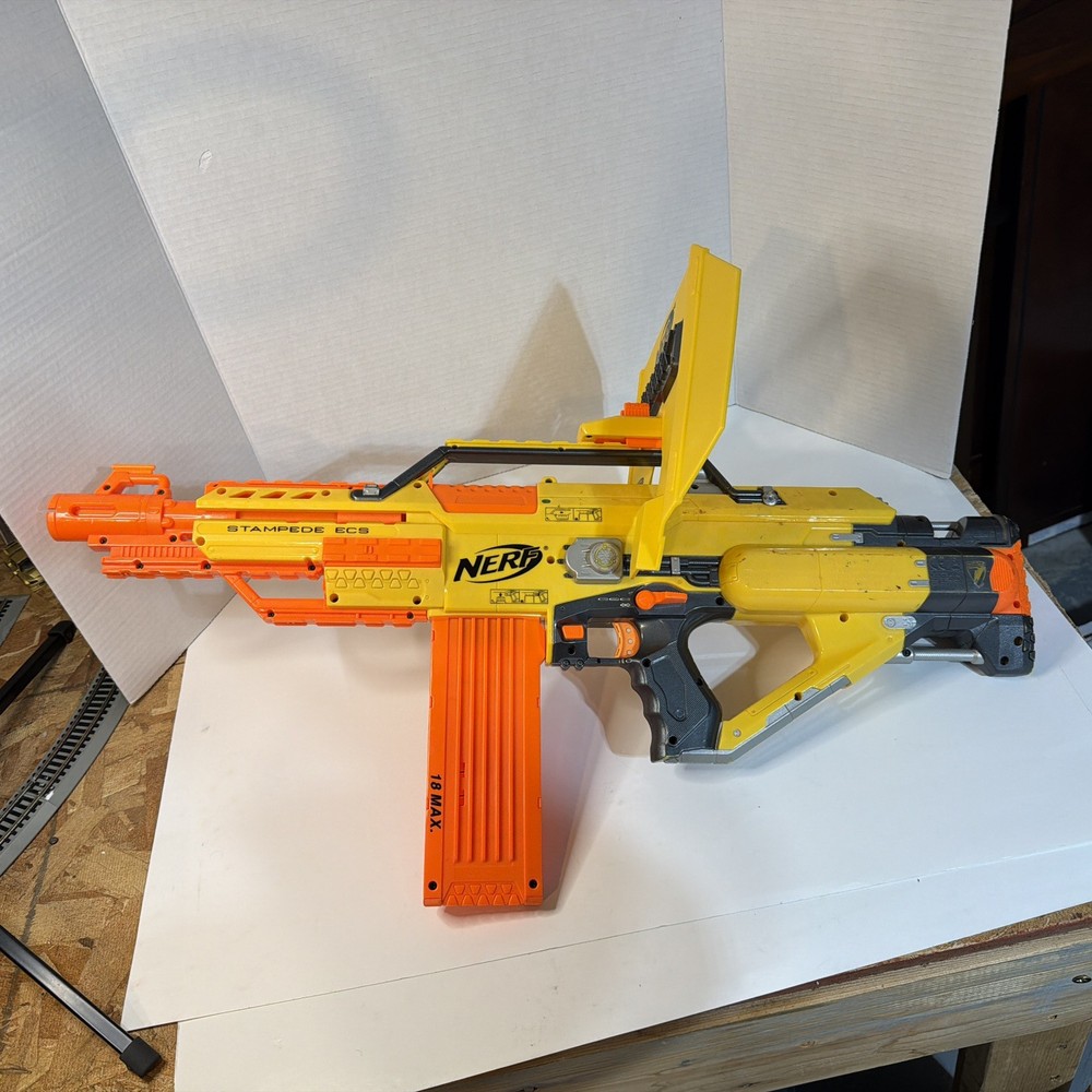 Nerf N Strike Stampede ECS Working Blaster with/Clips/Shield/darts- TESTED
