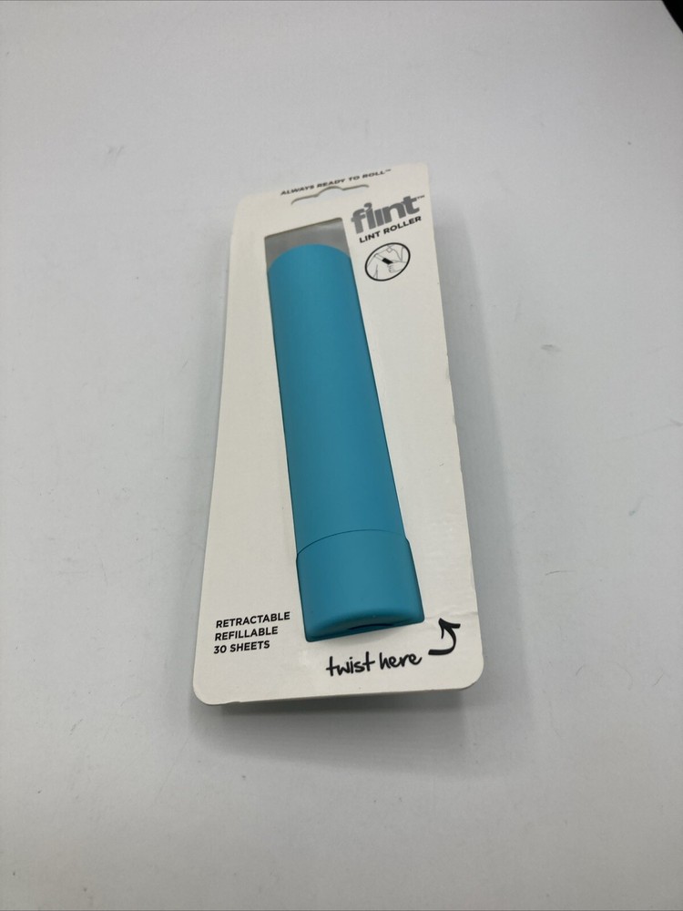 Flint Lint Roller Aqua Blue Retractable Refillable Lint Roller 30 Sheets NEW