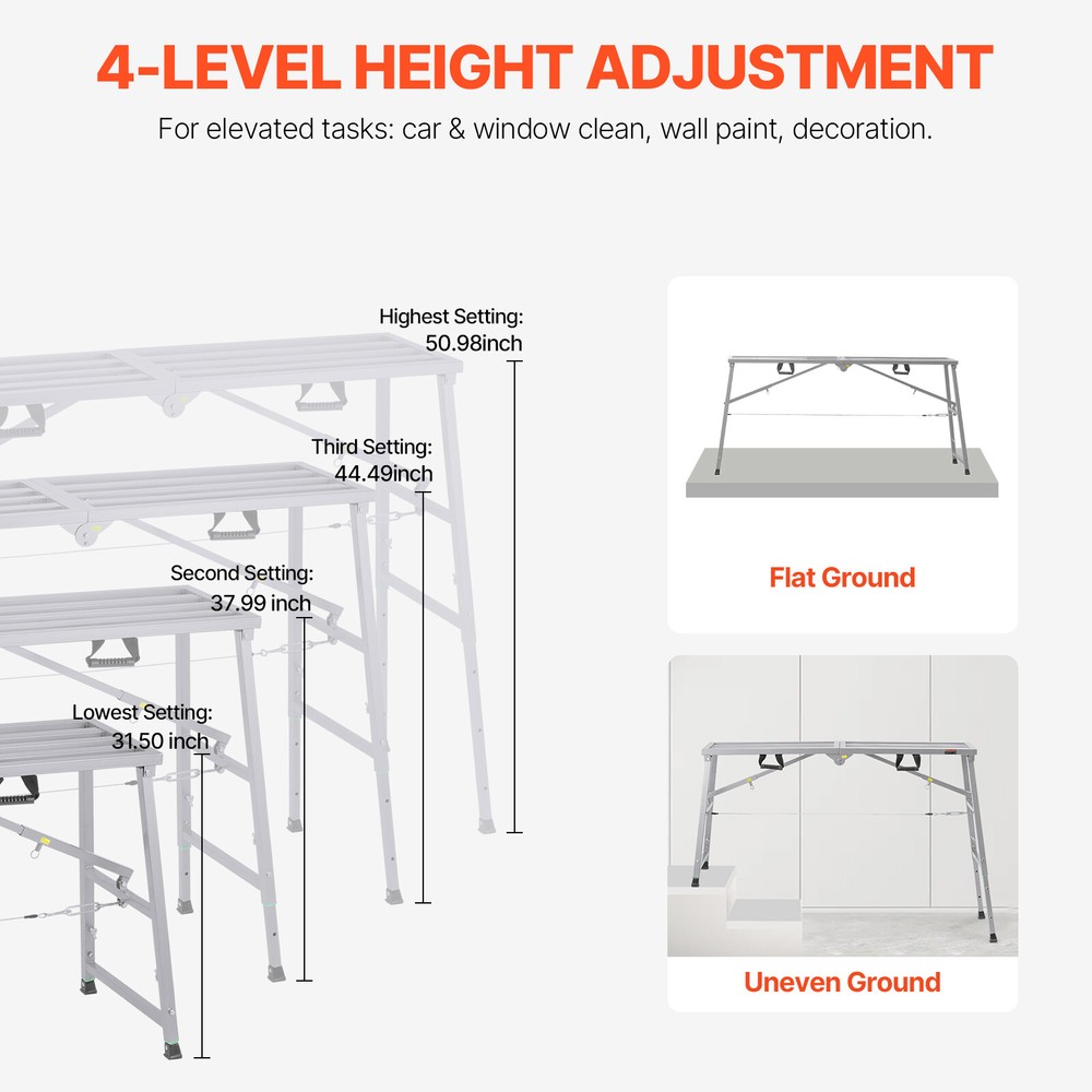 Work Platform Adjustable Height Portable Scaffolding Platform 880 lb Load