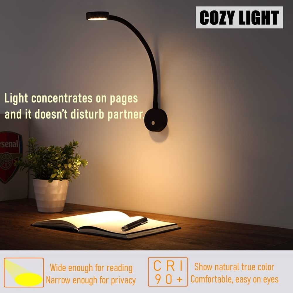 12 Volt Flexible Dimmable LED Reading Light, Full Metal & Red Light & Quick U...
