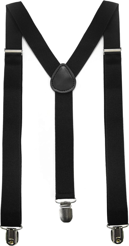 Solid Color Mens Suspender with 3 Strong Clips Adjustable Braces