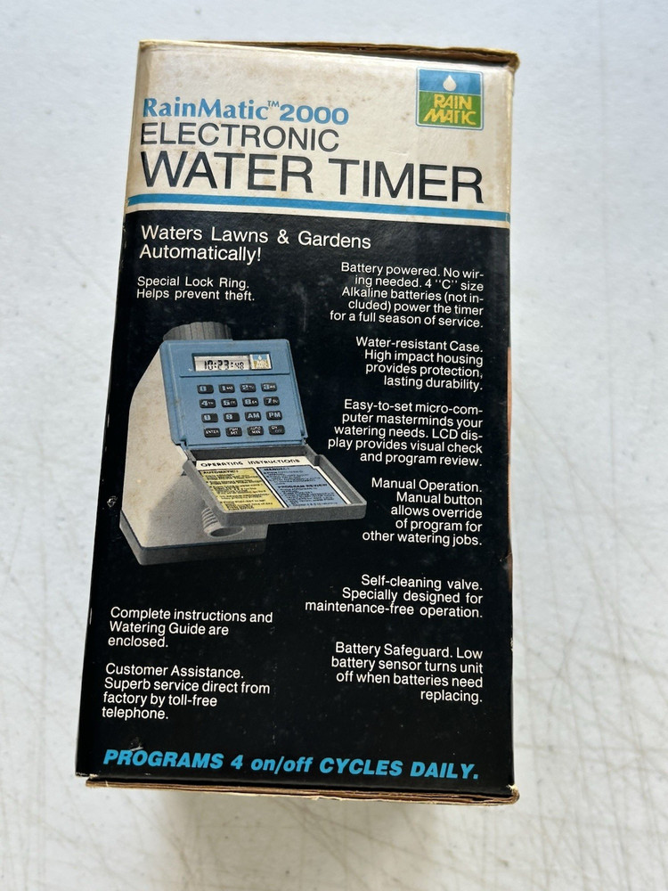 RainMatic 2000 Electronic Water Timer Waters Lawns & Gardens Automatically 4 Cyc