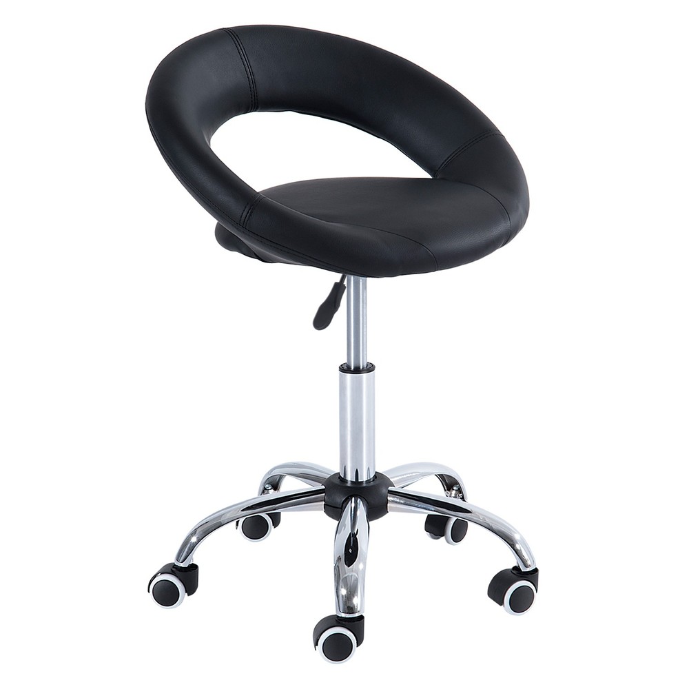 Crescent Rolling Salon Stool with Adjustable Height, Breathable Open Back
