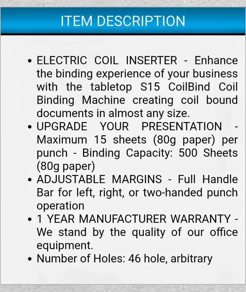 Kohl's 15 Sheet Punching 500 Sheets Binding Coil (Spiral) Binding Machine