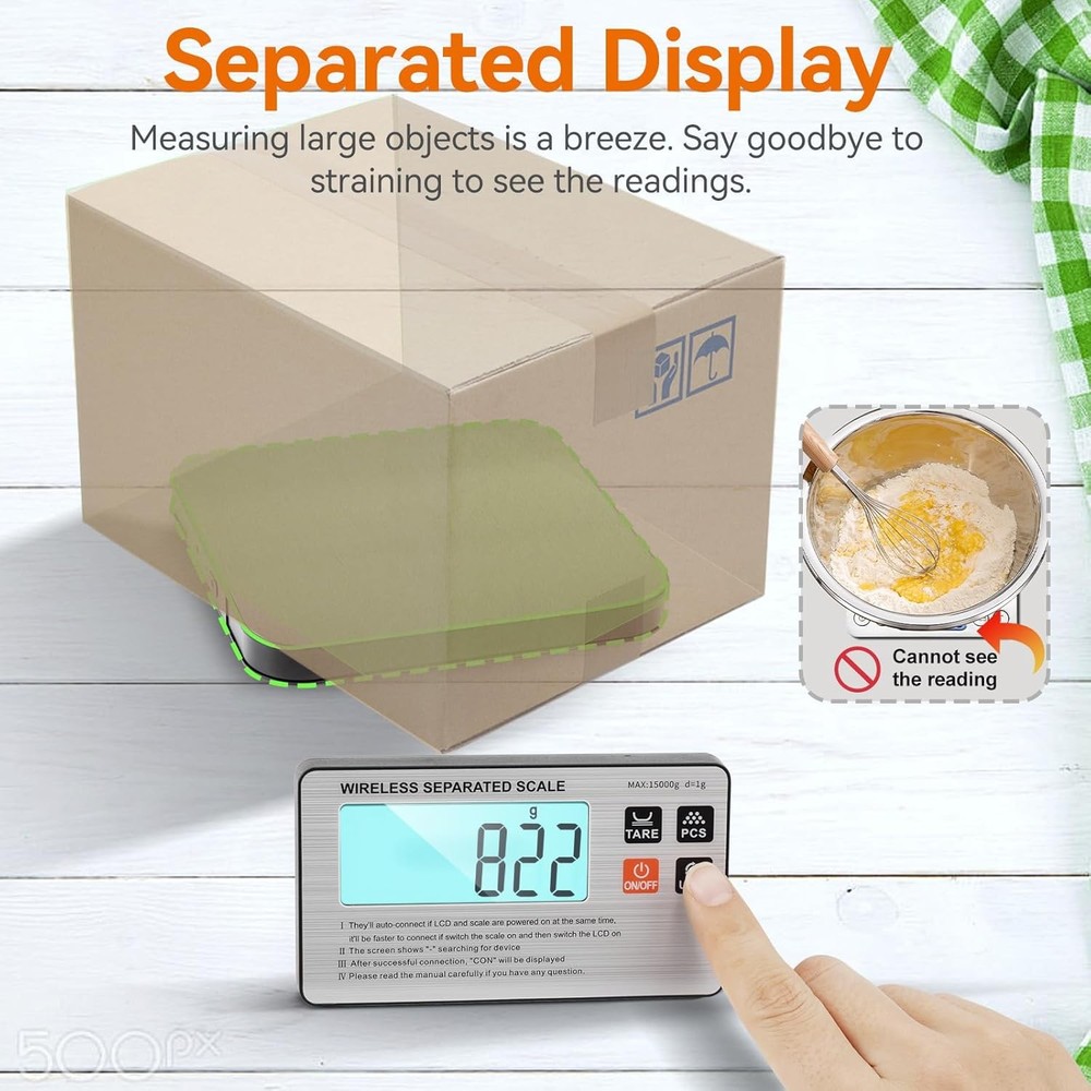 Wireless Digital Kitchen Scale, 33lb Split Design with LCD Display