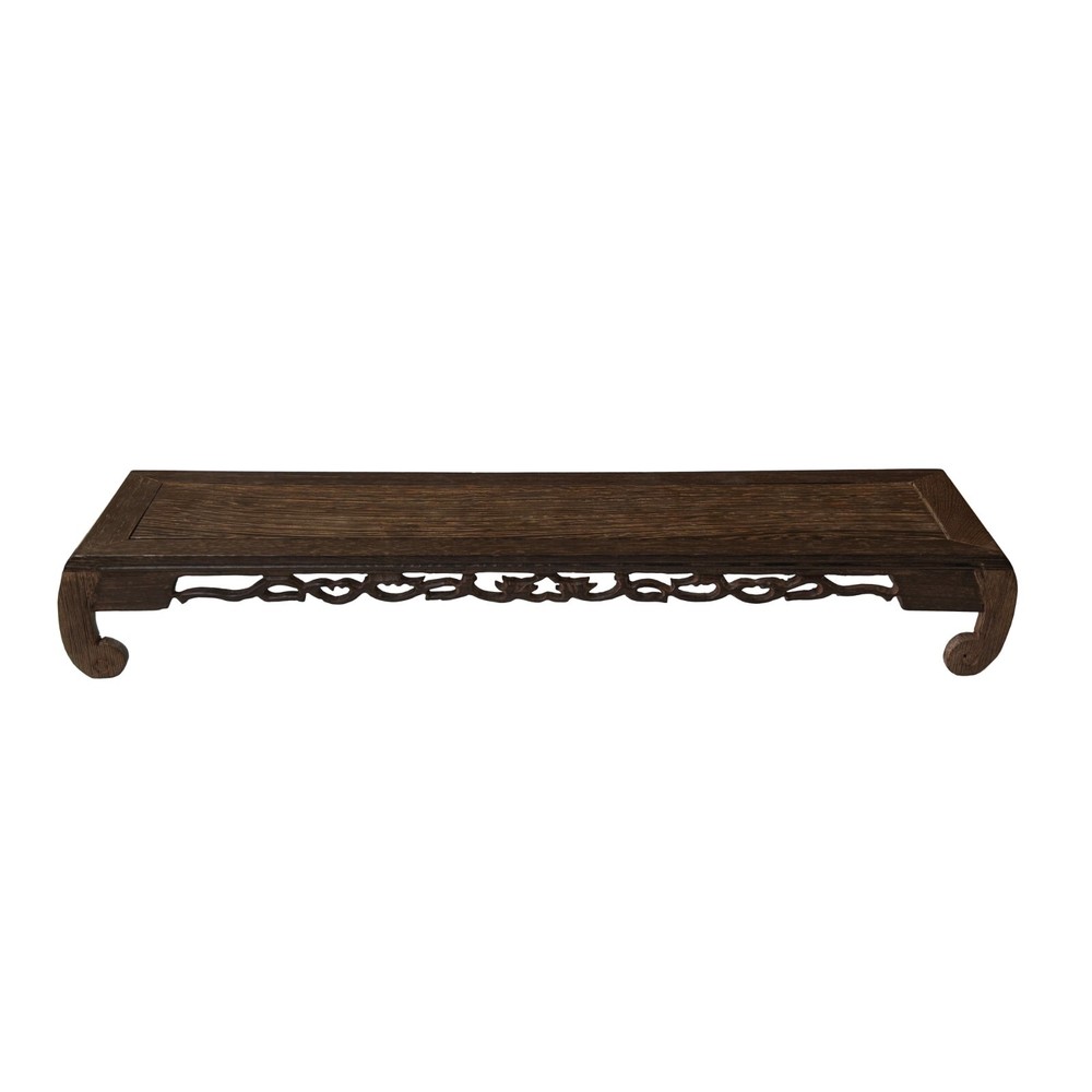 19" Light Brown Feather Pattern Rectangular Scroll Leg Wood Display Stand ws4228