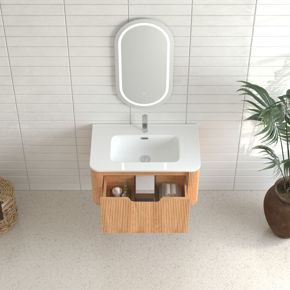 30" Wall-Mounted Floating Solid Wood Bathroom Vanity Pre-Assembled Curved Edge
