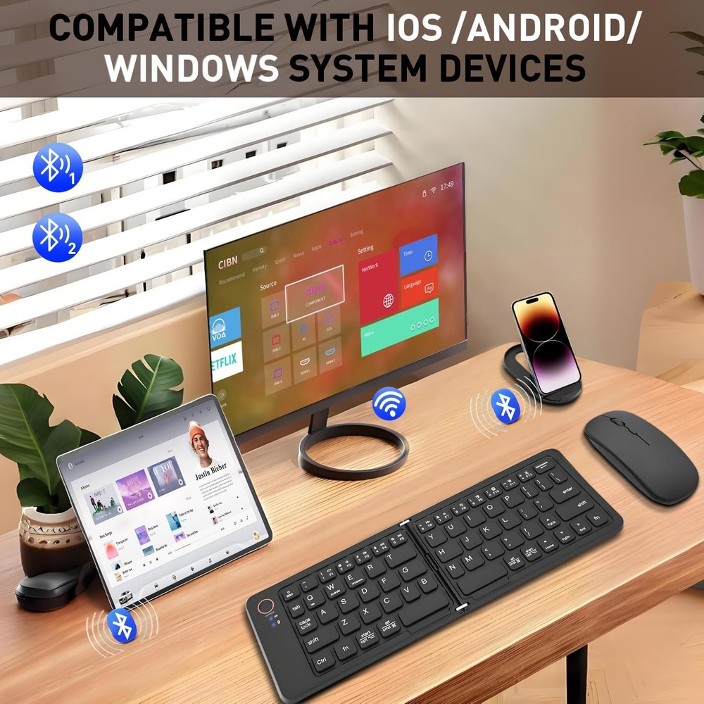 Foldable Keyboard and Mouse, Folding Keyboard Mouse Combo with Travel Case,Bl...
