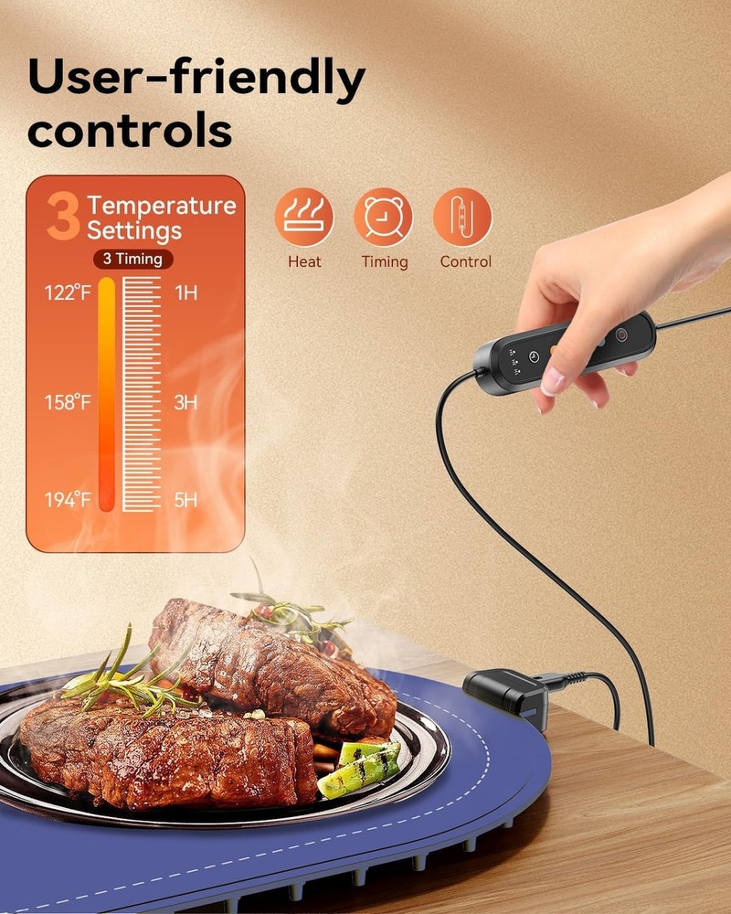 Food Warming Mat for Table & Buffet, Fast Heating Serving Tray with Adjustabl...