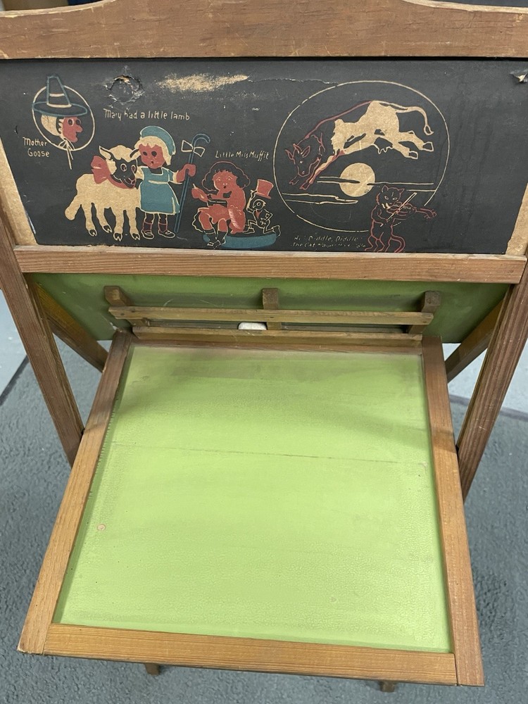 Antique Children’s Folding Easel Chalkboard & Desk With In Tact Scroll