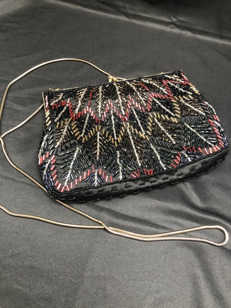 Vintage Beaded Bag Black With Multicolored Beads