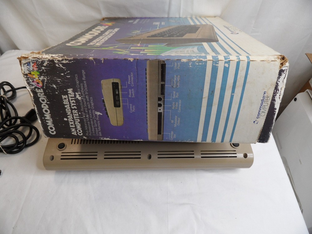 Commodore C64 Computer in Box Heat Sinks Power Supply Video cable- TESTED