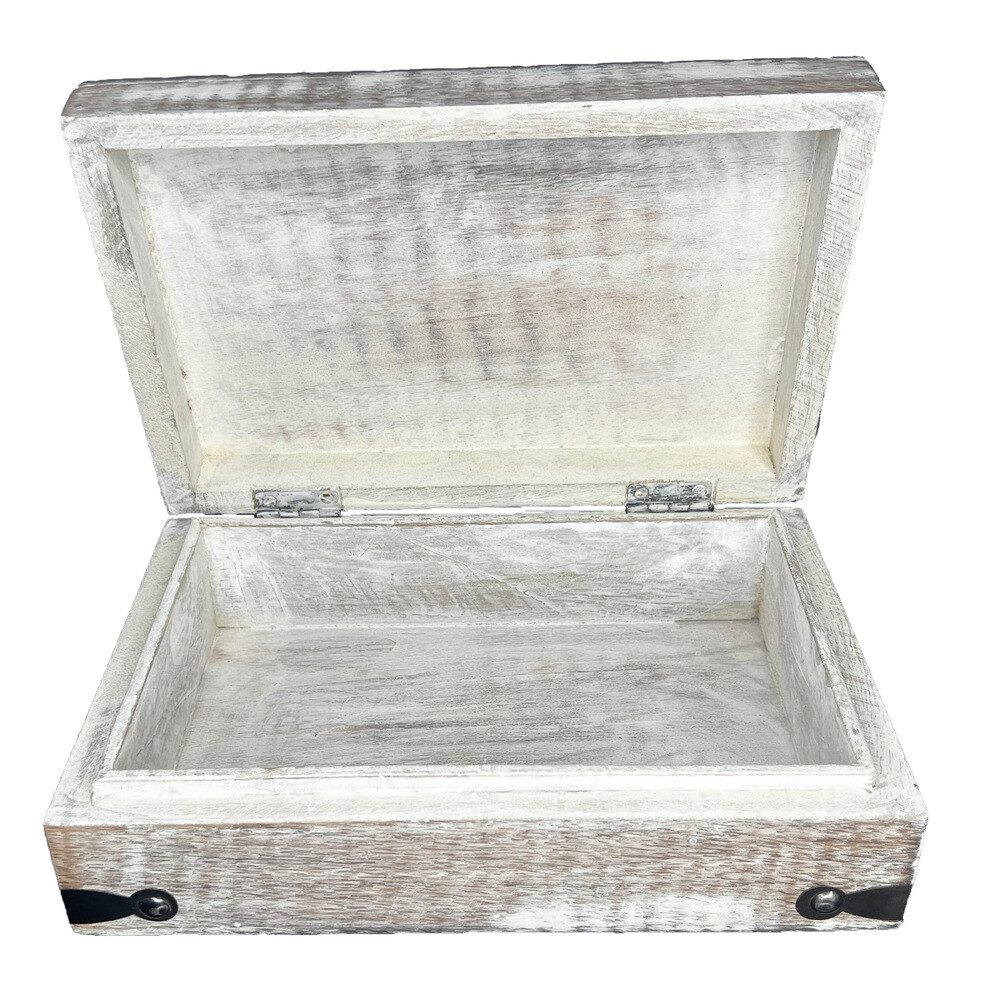 Whitewashed Mango Wood Engraved Box