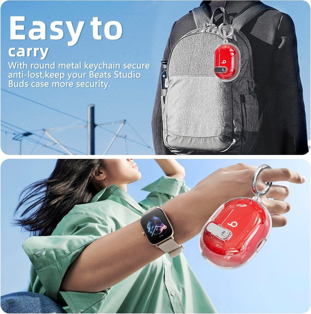 【with Safety Lock】 for Beats Studio Buds/Studio Buds Plus Case Clear White-b2