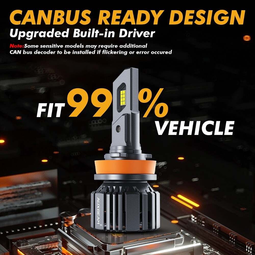 AUXBEAM H11 CSP LED Headlight Bulb White Low Beam Kit 25000LM Super Bright White