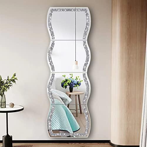ZOLAPI Full Length Wall Mirror,Wave Pattern Irregular Crushed Diamond Full Body