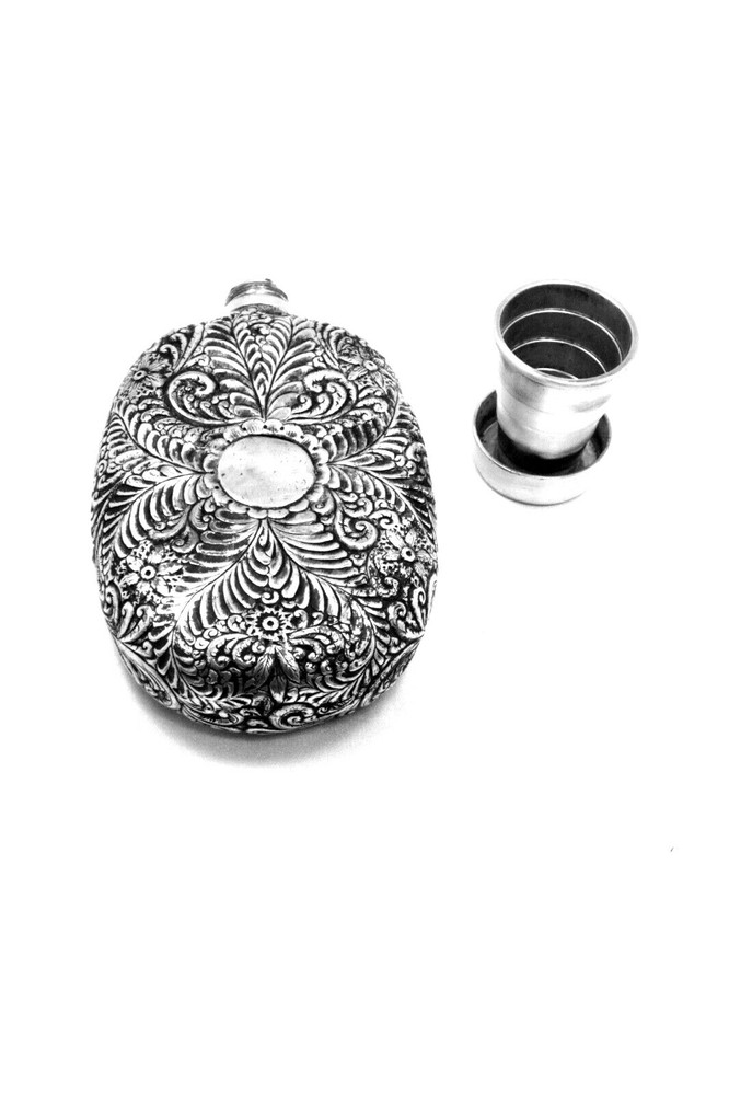 VINTAGE SILVER DRINK FLASK WITH SILVER SHOT CUP
